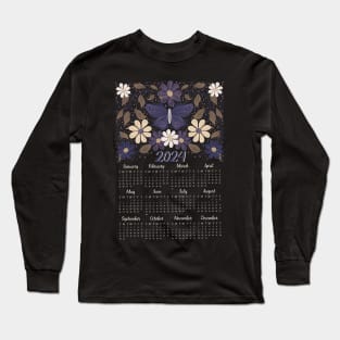 2024 butterfly floral calendar Long Sleeve T-Shirt